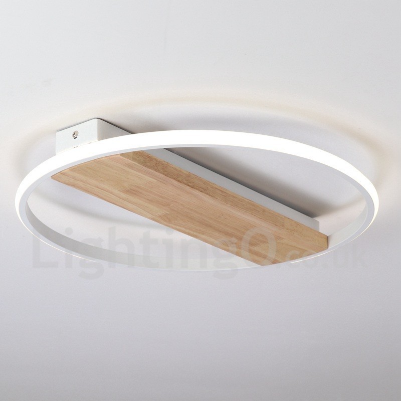 Lámpara de techo ultrafina de madera redonda blanca regulable que también se puede usar como luz de pared.