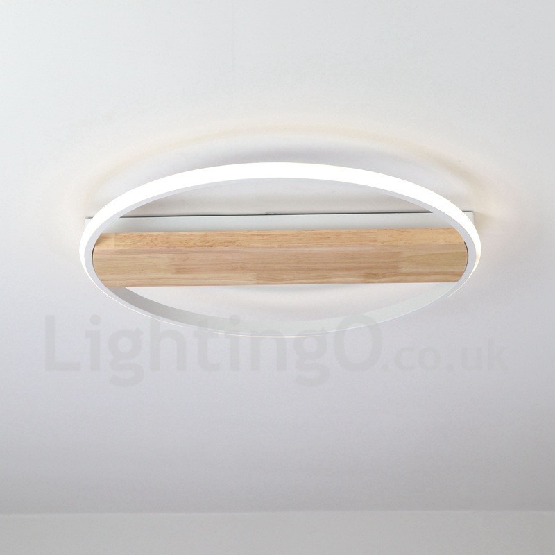 Lámpara de techo ultrafina de madera redonda blanca regulable que también se puede usar como luz de pared.