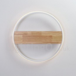 Lámpara de techo ultrafina de madera redonda blanca regulable que también se puede usar como luz de pared.