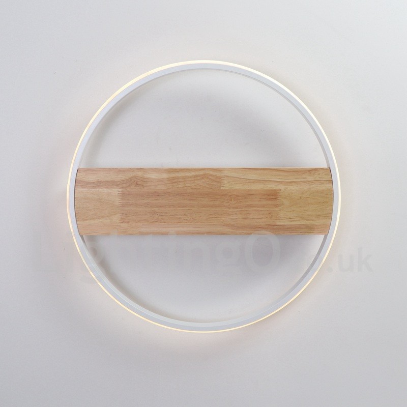 Lámpara de techo ultrafina de madera redonda blanca regulable que también se puede usar como luz de pared.