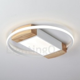 Lámpara de techo ultrafina de madera redonda blanca regulable que también se puede usar como luz de pared.