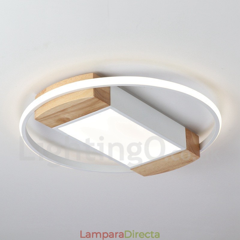 Lámpara de techo ultrafina de madera redonda blanca regulable que también se puede usar como luz de pared.
