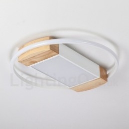 Lámpara de techo ultrafina de madera redonda blanca regulable que también se puede usar como luz de pared.