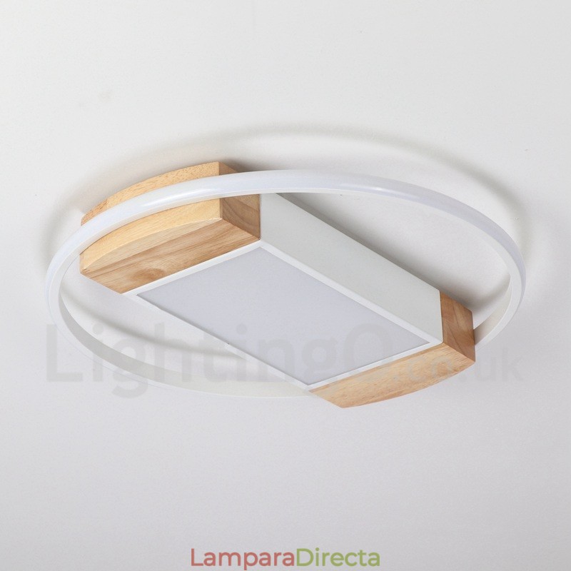 Lámpara de techo ultrafina de madera redonda blanca regulable que también se puede usar como luz de pared.