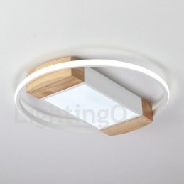 Lámpara de techo ultrafina de madera redonda blanca regulable que también se puede usar como luz de pared.