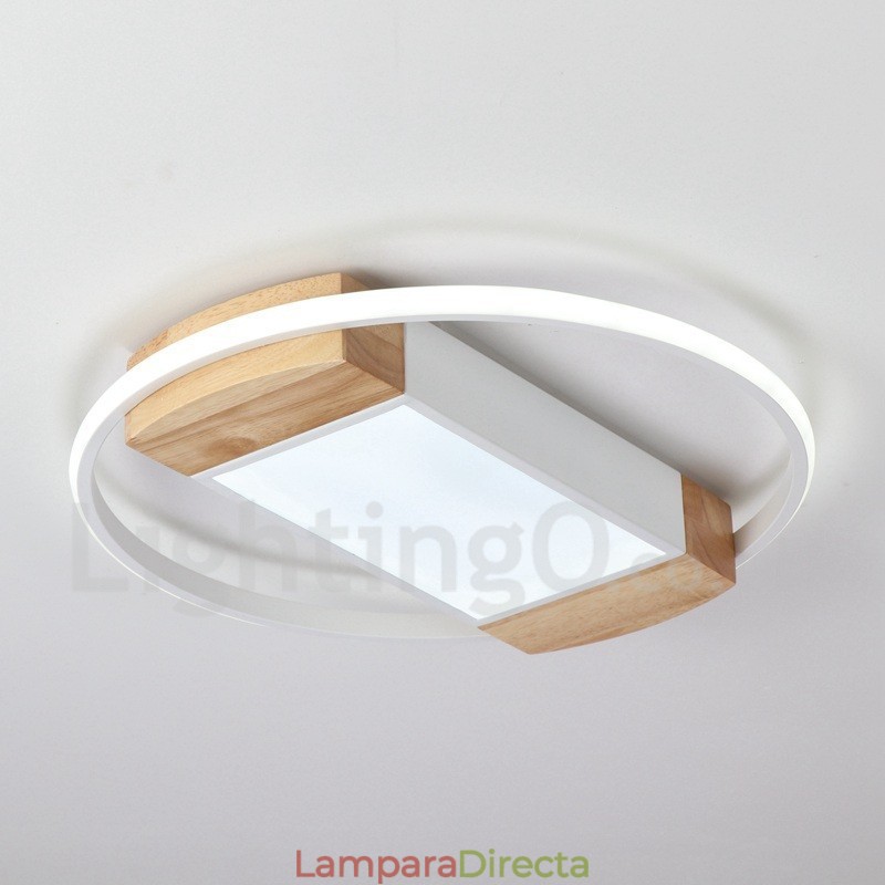 Lámpara de techo ultrafina de madera redonda blanca regulable que también se puede usar como luz de pared.
