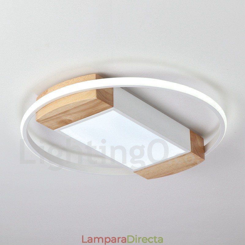 Lámpara de techo ultrafina de madera redonda blanca regulable que también se puede usar como luz de pared.