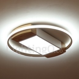 Lámpara de techo ultrafina de madera redonda blanca regulable que también se puede usar como luz de pared.