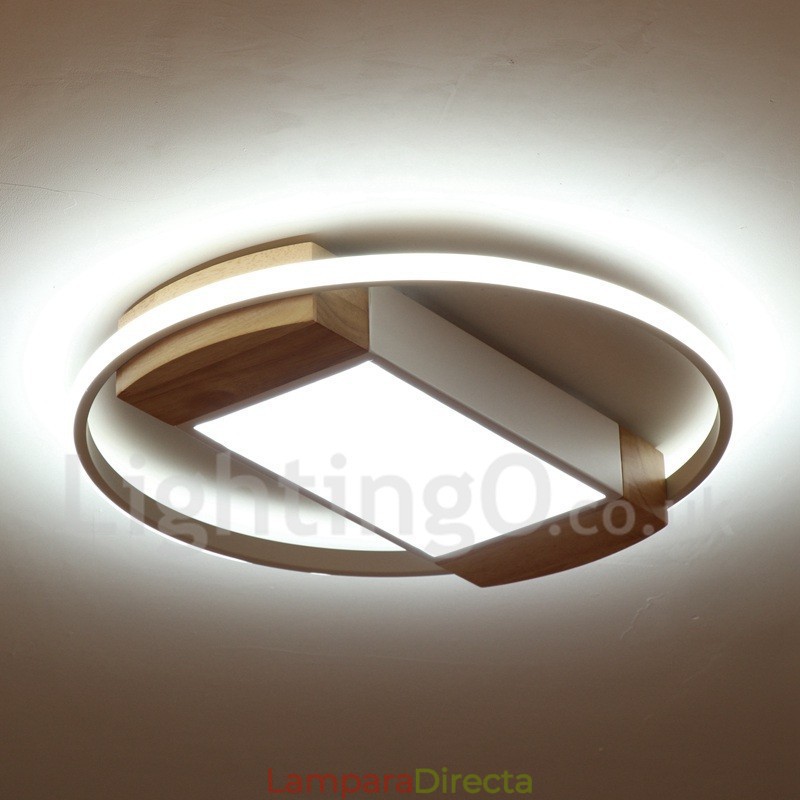 Lámpara de techo ultrafina de madera redonda blanca regulable que también se puede usar como luz de pared.