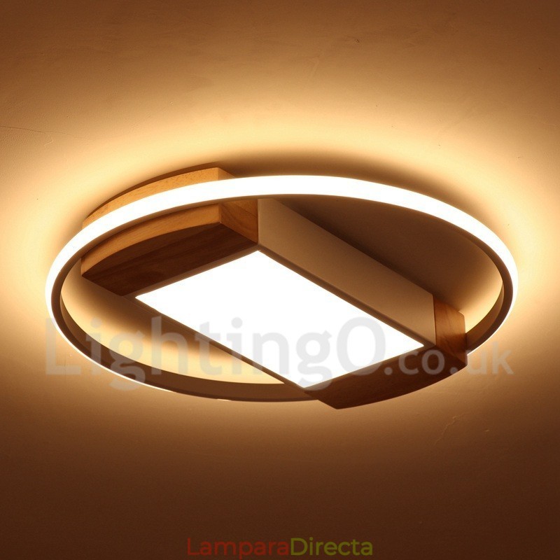 Lámpara de techo ultrafina de madera redonda blanca regulable que también se puede usar como luz de pared.