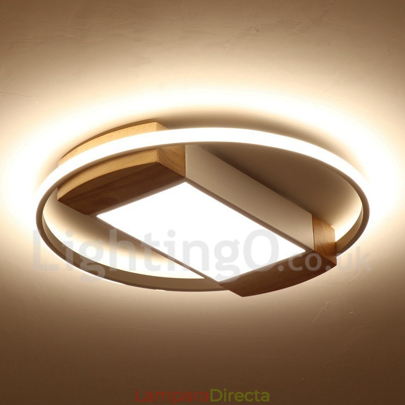 Lámpara de techo ultrafina de madera redonda blanca regulable que también se puede usar como luz de pared.