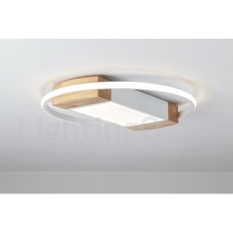 Lámpara de techo ultrafina de madera redonda blanca regulable que también se puede usar como luz de pared.