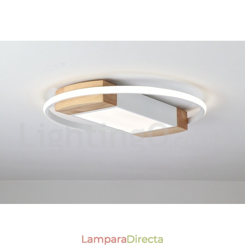 Lámpara de techo ultrafina de madera redonda blanca regulable que también se puede usar como luz de pared.