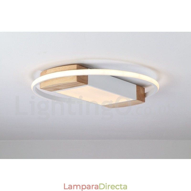 Lámpara de techo ultrafina de madera redonda blanca regulable que también se puede usar como luz de pared.
