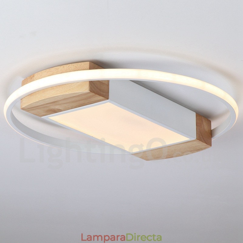 Lámpara de techo ultrafina de madera redonda blanca regulable que también se puede usar como luz de pared.