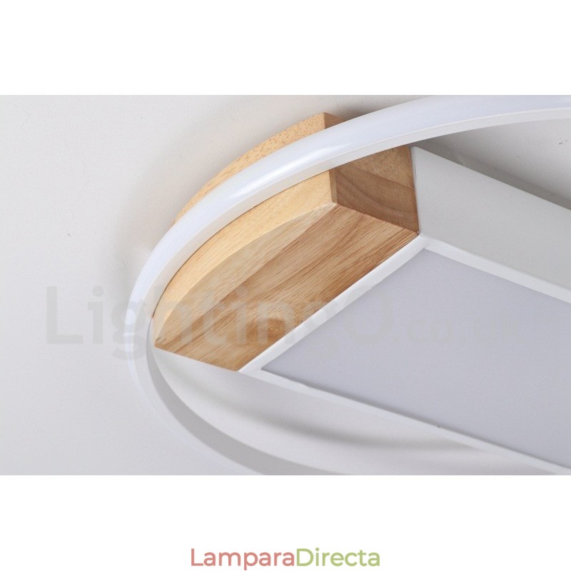 Lámpara de techo ultrafina de madera redonda blanca regulable que también se puede usar como luz de pared.