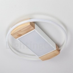 Lámpara de techo ultrafina de madera redonda blanca regulable que también se puede usar como luz de pared.