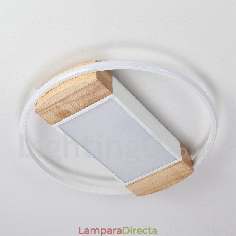 Lámpara de techo ultrafina de madera redonda blanca regulable que también se puede usar como luz de pared.