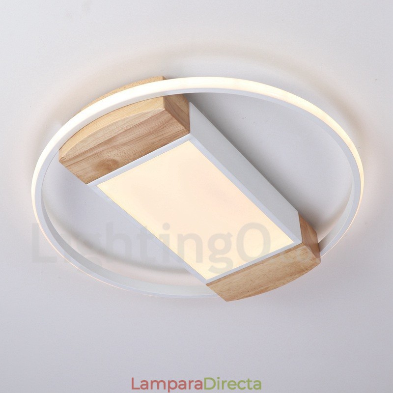 Lámpara de techo ultrafina de madera redonda blanca regulable que también se puede usar como luz de pared.