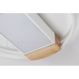 Lámpara de techo ultrafina de madera redonda blanca regulable que también se puede usar como luz de pared.