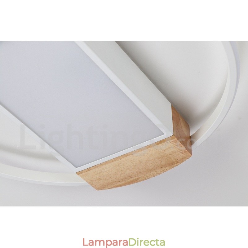 Lámpara de techo ultrafina de madera redonda blanca regulable que también se puede usar como luz de pared.