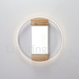 Lámpara de techo ultrafina de madera redonda blanca regulable que también se puede usar como luz de pared.