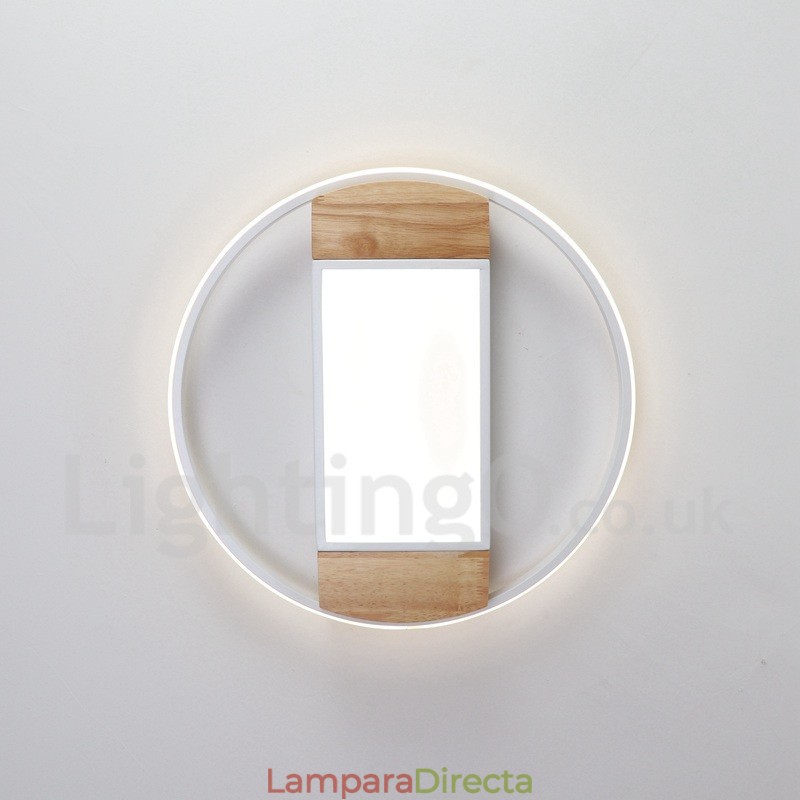Lámpara de techo ultrafina de madera redonda blanca regulable que también se puede usar como luz de pared.