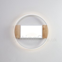 Lámpara de techo ultrafina de madera redonda blanca regulable que también se puede usar como luz de pared.