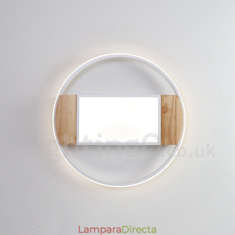 Lámpara de techo ultrafina de madera redonda blanca regulable que también se puede usar como luz de pared.