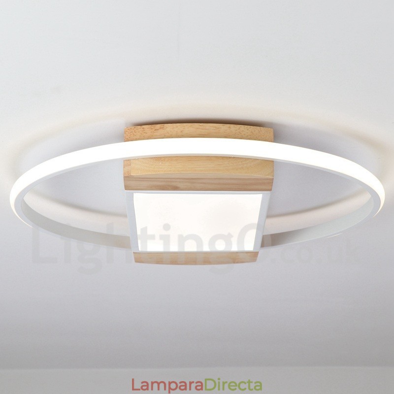 Lámpara de techo ultrafina de madera redonda blanca regulable que también se puede usar como luz de pared.