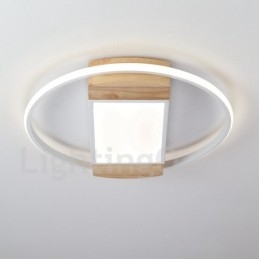 Lámpara de techo ultrafina de madera redonda blanca regulable que también se puede usar como luz de pared.