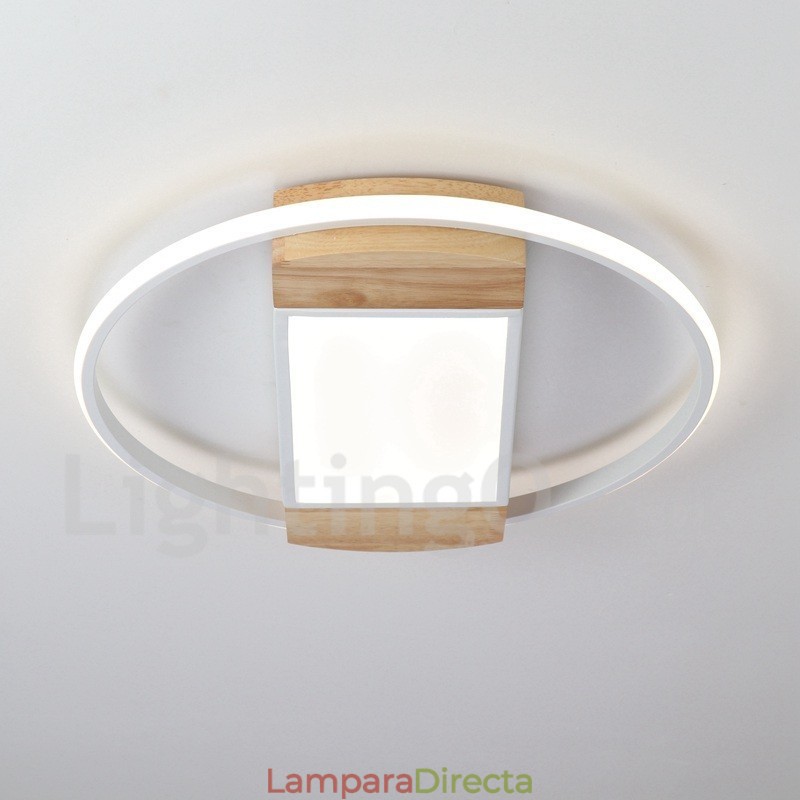 Lámpara de techo ultrafina de madera redonda blanca regulable que también se puede usar como luz de pared.