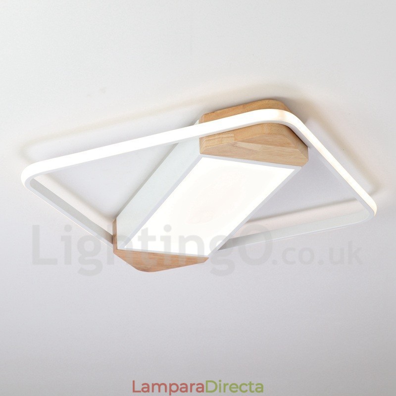 Lámpara de techo ultrafina cuadrada de madera blanca regulable que también se puede usar como luz de pared.