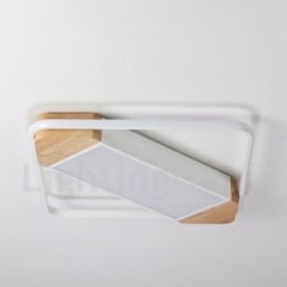 Lámpara de techo ultrafina cuadrada de madera blanca regulable que también se puede usar como luz de pared.