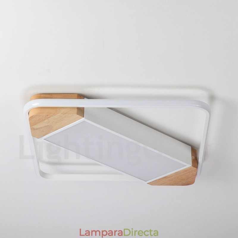 Lámpara de techo ultrafina cuadrada de madera blanca regulable que también se puede usar como luz de pared.