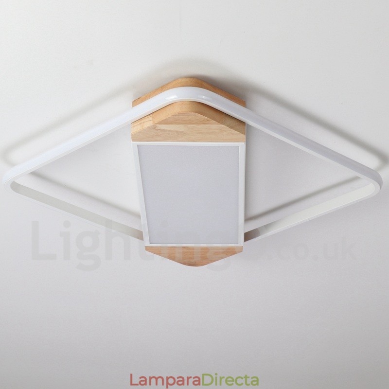 Lámpara de techo ultrafina cuadrada de madera blanca regulable que también se puede usar como luz de pared.