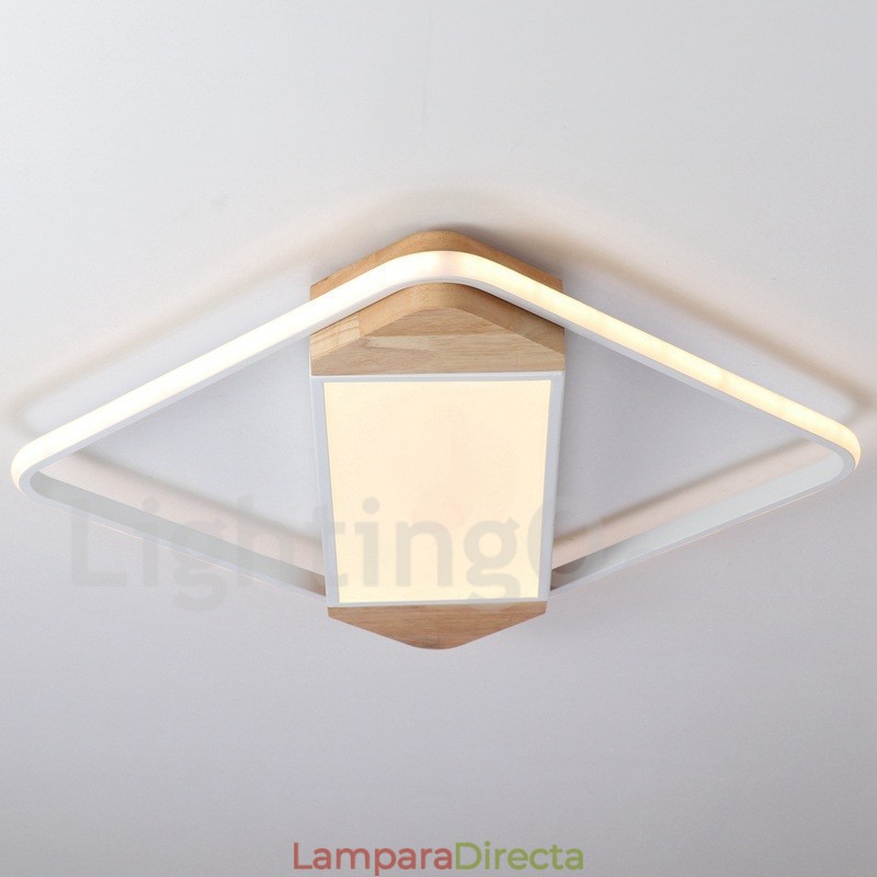 Lámpara de techo ultrafina cuadrada de madera blanca regulable que también se puede usar como luz de pared.