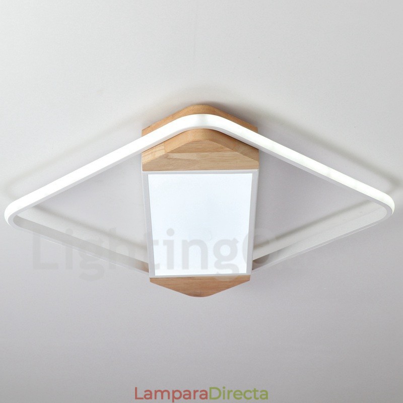 Lámpara de techo ultrafina cuadrada de madera blanca regulable que también se puede usar como luz de pared.