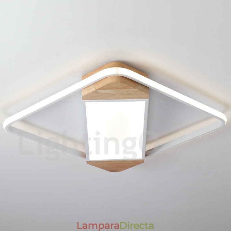 Lámpara de techo ultrafina cuadrada de madera blanca regulable que también se puede usar como luz de pared.