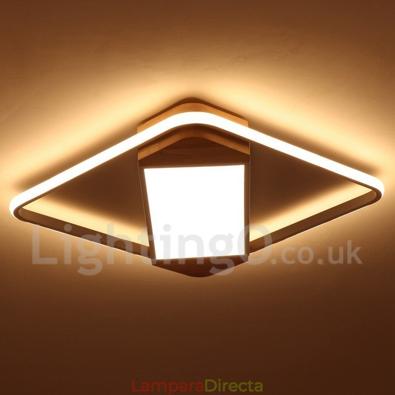 Lámpara de techo ultrafina cuadrada de madera blanca regulable que también se puede usar como luz de pared.