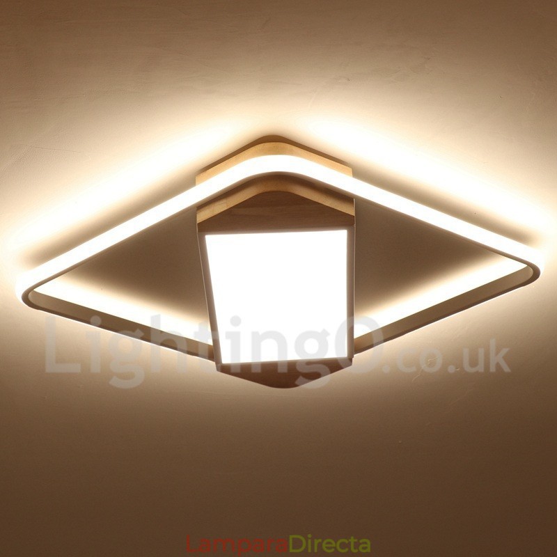 Lámpara de techo ultrafina cuadrada de madera blanca regulable que también se puede usar como luz de pared.