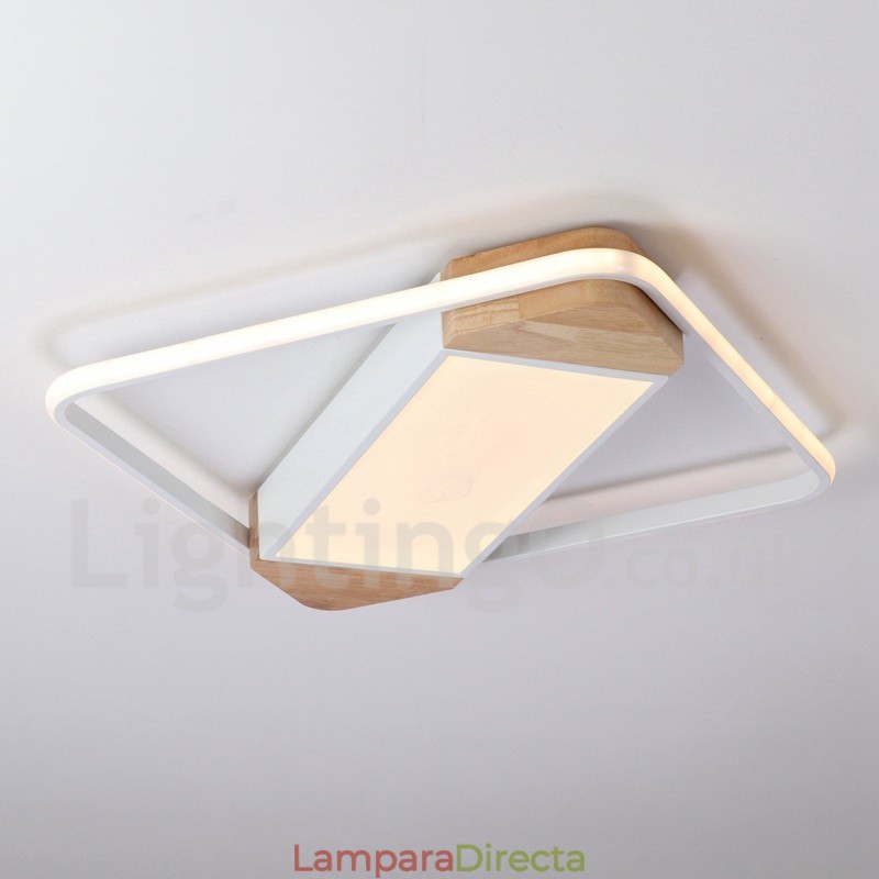 Lámpara de techo ultrafina cuadrada de madera blanca regulable que también se puede usar como luz de pared.