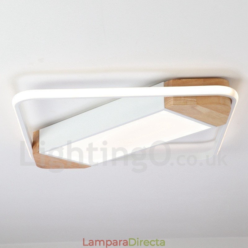 Lámpara de techo ultrafina cuadrada de madera blanca regulable que también se puede usar como luz de pared.