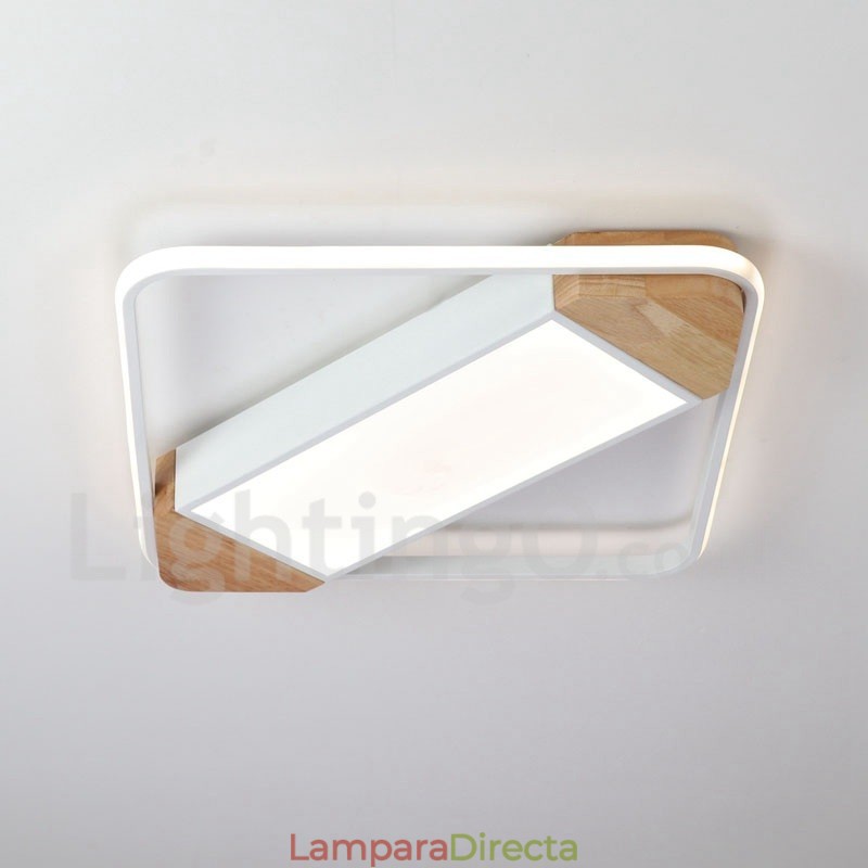 Lámpara de techo ultrafina cuadrada de madera blanca regulable que también se puede usar como luz de pared.