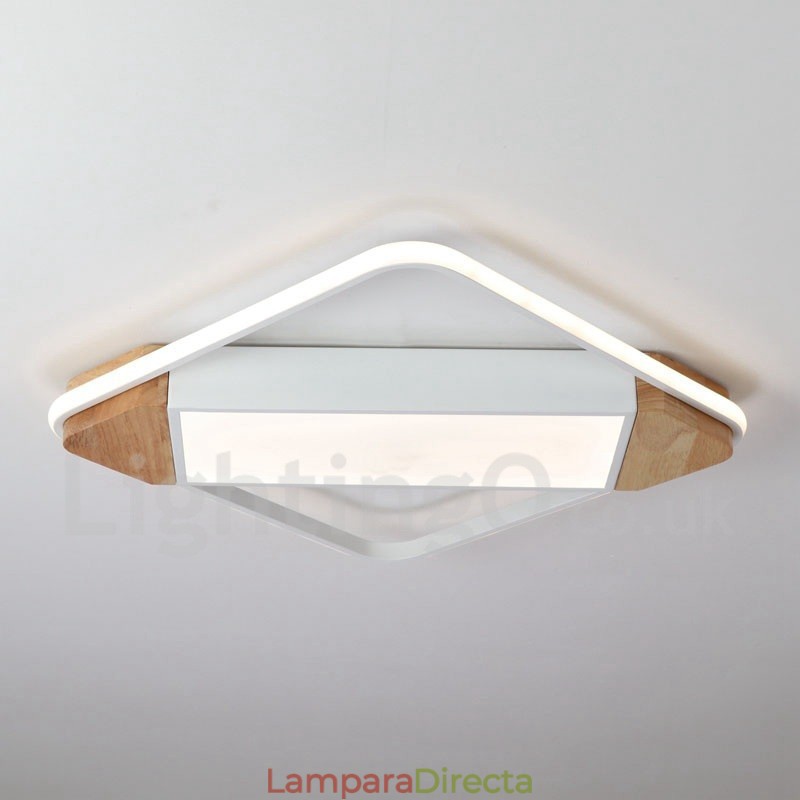 Lámpara de techo ultrafina cuadrada de madera blanca regulable que también se puede usar como luz de pared.