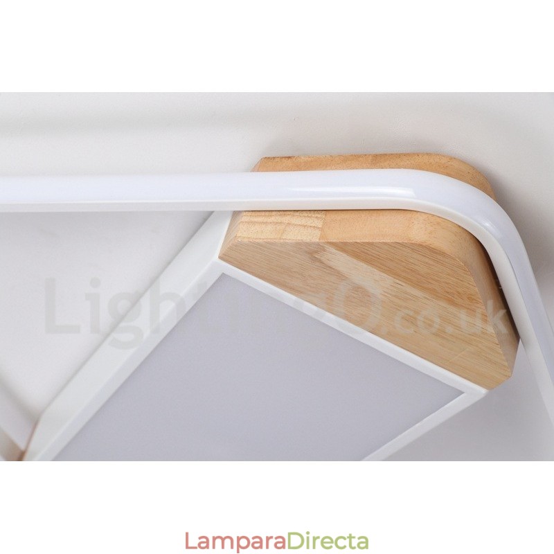 Lámpara de techo ultrafina cuadrada de madera blanca regulable que también se puede usar como luz de pared.