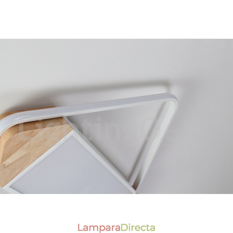Lámpara de techo ultrafina cuadrada de madera blanca regulable que también se puede usar como luz de pared.