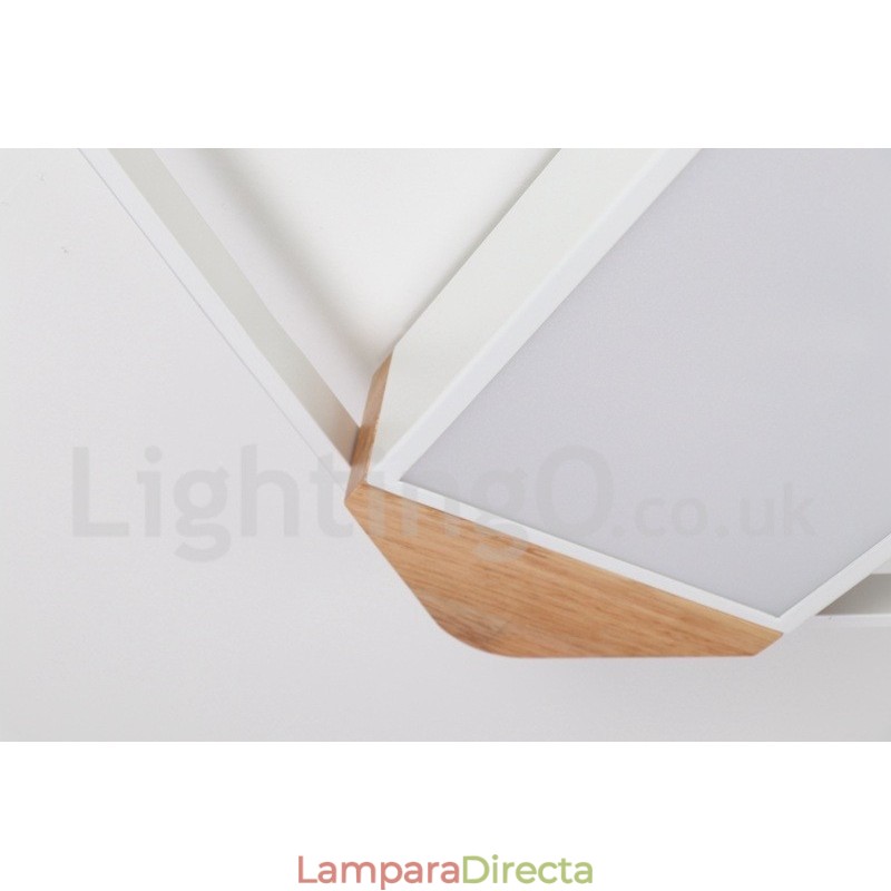 Lámpara de techo ultrafina cuadrada de madera blanca regulable que también se puede usar como luz de pared.