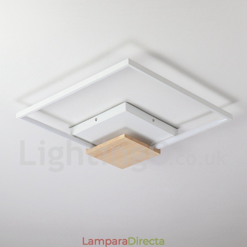 Lámpara de techo ultrafina cuadrada de madera blanca regulable que también se puede usar como luz de pared.