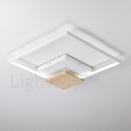 Lámpara de techo ultrafina cuadrada de madera blanca regulable que también se puede usar como luz de pared.